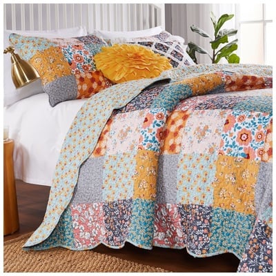 Quilts-Bedspreads and Coverlet Greenland Home Fashions Carlie 100% cotton face; 100% ultra-s Calico GL-2010CMSQ 636047423214 Quilt Set Aqua Blue navy teal turquiose Full DoubleKing Queen Twin Cotton Microfiber Polyester 