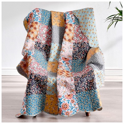 Blankets and Throws Greenland Home Fashions Carlie 100% cotton face; 100% ultra-s Calico GL-2010CTHR 636047423252 Accessory Blue navy teal turquiose indig Throw Cotton Microfiber Polyester 