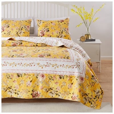 Greenland Home Fashions Quilts-Bedspreads and Coverlets, Yellow, Full,DoubleKing,Queen,Twin XL,Twin, Cotton,Microfiber,Polyester  ,Quilt & Sham,Quilt and shams, Yellow, 2-Piece Twin/XL, 100% brushed microfiber shell; 60% cotton,