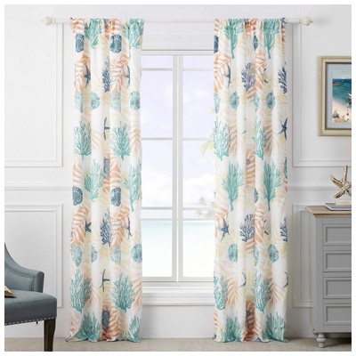Drapes and Window Treatments Greenland Home Fashions Montego 100% Polyester Aqua GL-2012AWP 636047424563 Window Blue navy teal turquiose indig Rod Pocket 100% Polyester Curtain Blue Gold Teal 