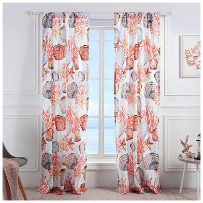 Drapes and Window Treatments Greenland Home Fashions Beach Days 100% brushed microfiber polyes Coral GL-2104BWP 636047426260 Window Rod Pocket 100% brushed microfiber polyes Curtain Coral 