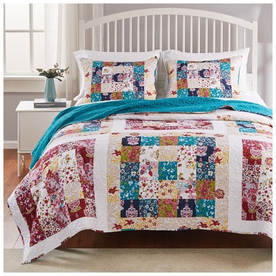 Quilts-Bedspreads and Coverlet Greenland Home Fashions Harmony 100% microfiber shell; cotton Teal GL-2106BMST 636047427304 Quilt Set Aqua Blue navy teal turquiose Full DoubleKing Queen Twin XL Cotton Microfiber Polyester 