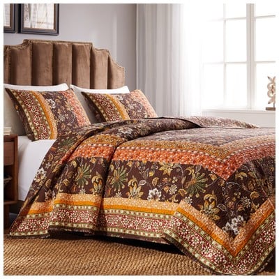 Quilts-Bedspreads and Coverlet Greenland Home Fashions Audrey 100% brushed microfiber shell; Chocolate GL-2108AMST 636047427908 Quilt Set Chocolate Gold Full DoubleKing Queen Twin XL Cotton Microfiber Polyester 