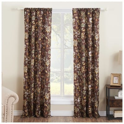 Drapes and Window Treatments Greenland Home Fashions Audrey 100% Polyester Chocolate GL-2108AWP 636047427960 Window Gold Rod Pocket 100% Polyester 100% polyeste Curtain Gold 