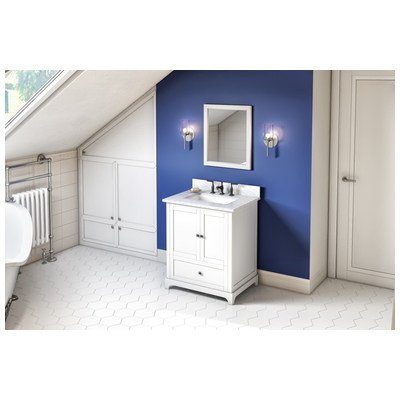 Hardware Resources Bathroom Vanities, Single Sink Vanities, 30-40, White, Cabinets Only, Contemporary, White Carrara Marble, MDF, Vanity, 840002560887, VKITADD30WHWCR