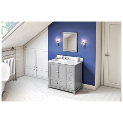 Hardware Resources Bathroom Vanities, Single Sink Vanities, 30-40, Gray, Cabinets Only, Contemporary, White Carrara Marble, MDF, Vanity, 840002560559, VKITADD36GRWCR