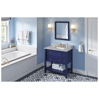 Hardware Resources Bathroom Vanities, Single Sink Vanities, 30-40, Blue, Cabinets Only, Transitional, White Carrara Marble, MDF, Vanity, 840002560351, VKITADL36BLWCR