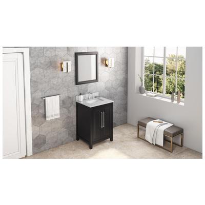 Hardware Resources Bathroom Vanities, Single Sink Vanities, Under 30, Black, Cabinets Only, Transitional, White Carrara Marble, Wood, Vanity, 840002560702, VKITCAD24BKWCR