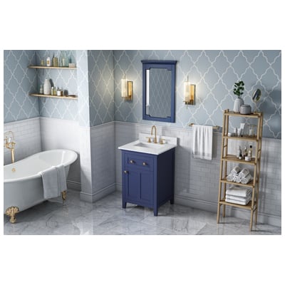 Hardware Resources Bathroom Vanities, Single Sink Vanities, Under 30, Blue, Cabinets Only, Contemporary, White Carrara Marble, Wood, Vanity, 840002560634, VKITCHA24BLWCR