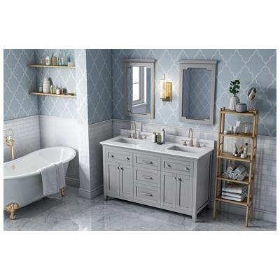 Hardware Resources Bathroom Vanities, Double Sink Vanities, 50-70, Gray, Cabinets Only, Traditional, White Carrara Marble, Wood, Vanity, 840002560931, VKITCHA60GRWCR