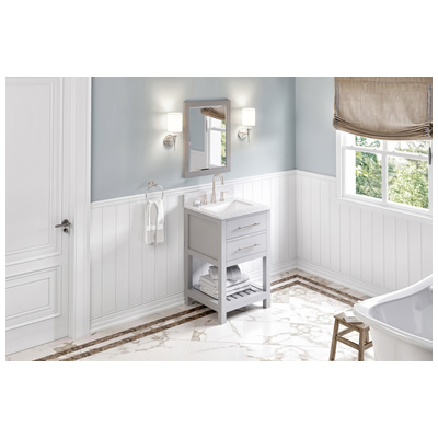 Hardware Resources Bathroom Vanities, Single Sink Vanities, Under 30, Gray, Cabinets Only, Contemporary, White Carrara Marble, Wood, Vanity, 840002560764, VKITWAV24GRWCR