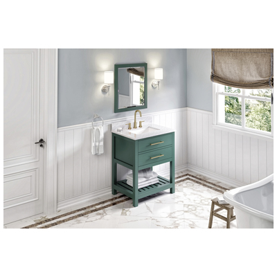 Hardware Resources Bathroom Vanities, Single Sink Vanities, 30-40, Green, Cabinets Only, Contemporary, White Carrara Marble, Wood, Vanity, 840002560498, VKITWAV30GNWCR
