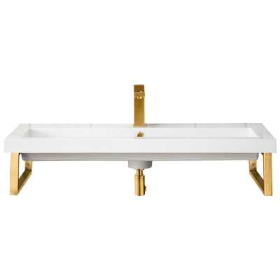James Martin Bathroom Vanities, 30-40, Modern, Wall Mount Vanities, With Top and Sink, Radiant Gold, Modern, White Glossy, Stainless Steel, Floating Console, 840108929601, 055BK16RGD39.5WG2