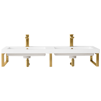 James Martin Bathroom Vanities, 40-50, Modern, Wall Mount Vanities, With Top and Sink, Radiant Gold, Modern, White Glossy, Stainless Steel, Floating Console, 840108929687, 055BK18RGD47WG2