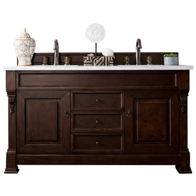 James Martin Bathroom Vanities, Double Sink Vanities, 50-70, Transitional, Dark Brown, With Top and Sink, Burnished Mahogany, Transitional, Arctic Fall Solid Surface, Yellow Poplar, Plywood Panels and MDF, Red Oak Veneer, Vanity, 846871042264, 147-