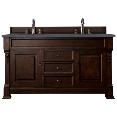 James Martin Bathroom Vanities, Double Sink Vanities, 50-70, Transitional, Dark Brown, With Top and Sink, Burnished Mahogany, Transitional, Charcoal Soapstone Quartz, Yellow Poplar, Plywood Panels and MDF, Red Oak Veneer, Vanity, 846871075514, 147-11