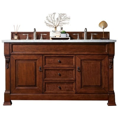 James Martin Bathroom Vanities, Double Sink Vanities, 50-70, Transitional, Dark Brown, With Top and Sink, Warm Cherry, Transitional, Arctic Fall Solid Surface, Yellow Poplar, Plywood Panels and MDF, Red Oak Veneer, Vanity, 846871042288, 147-114-5681-