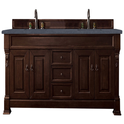 James Martin Bathroom Vanities, Double Sink Vanities, 70-90, Transitional, Dark Brown, With Top and Sink, Burnished Mahogany, Transitional, Charcoal Soapstone Quartz, Yellow Poplar, Plywood Panels and MDF, Red Oak Veneer, Vanity, 846871075910, 147-11
