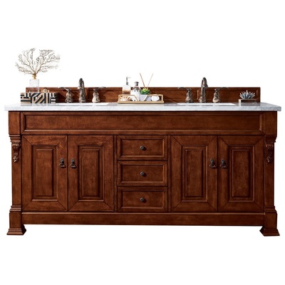James Martin Bathroom Vanities, Double Sink Vanities, 70-90, Transitional, Dark Brown, With Top and Sink, Warm Cherry, Transitional, Arctic Fall Solid Surface, Yellow Poplar, Plywood Panels and MDF, Red Oak Veneer, Vanity, 846871042349, 147-114-578