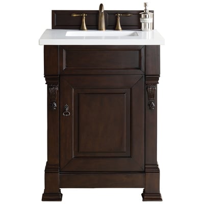Bathroom Vanities James Martin Brookfield Yellow Poplar Plywood Panels Burnished Mahogany Burnished Mahogany 147-114-V26-BNM-3WZ 840108952524 Vanity Single Sink Vanities Under 30 Transitional Dark Brown With Top and Sink 