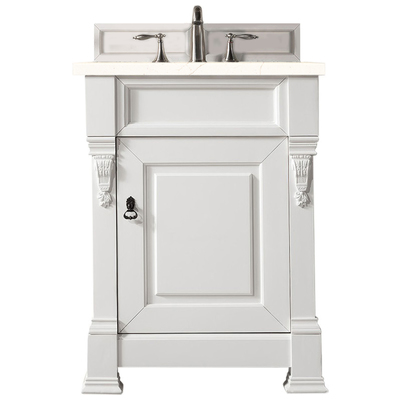 Bathroom Vanities James Martin Brookfield Yellow Poplar Plywood Panels Bright White Bright White 147-V26-BW-3EMR 840108920813 Vanity Single Sink Vanities Under 30 Transitional White With Top and Sink 