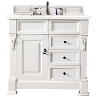 James Martin Bathroom Vanities, Single Sink Vanities, 30-40, Transitional, White, With Top and Sink, Bright White, Transitional, Arctic Fall Solid Surface, Yellow Poplar, Plywood Panels and MDF, Red Oak Veneers, Vanity, 840108916779, 147-V36-BW-3AF