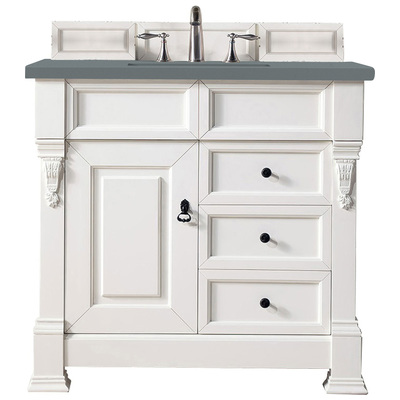 James Martin Bathroom Vanities, Single Sink Vanities, 30-40, Transitional, White, With Top and Sink, Bright White, Transitional, Cala Blue Quartz, Yellow Poplar, Plywood Panels and MDF, Red Oak Veneers, Vanity, 840108938689, 147-V36-BW-3CBL
