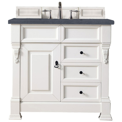 James Martin Bathroom Vanities, Single Sink Vanities, 30-40, Transitional, White, With Top and Sink, Bright White, Transitional, Charcoal Soapstone Quartz, Yellow Poplar, Plywood Panels and MDF, Red Oak Veneers, Vanity, 840108916809, 147-V36-BW-3CSP