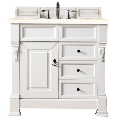Bathroom Vanities James Martin Brookfield Yellow Poplar Plywood Panels Bright White Bright White 147-V36-BW-3EMR 840108920820 Vanity Single Sink Vanities 30-40 Transitional White With Top and Sink 