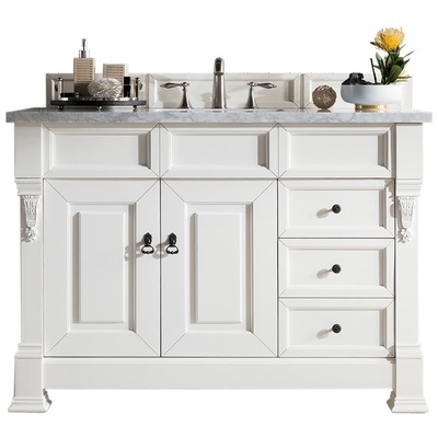 James Martin Bathroom Vanities, Single Sink Vanities, 40-50, Transitional, White, With Top and Sink, Bright White, Transitional, Arctic Fall Solid Surface, Yellow Poplar, Plywood Panels and MDF, Red Oak Veneers, Vanity, 840108916632, 147-V48-BW-3AF