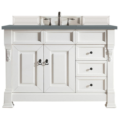 James Martin Bathroom Vanities, Single Sink Vanities, 40-50, Transitional, White, With Top and Sink, Bright White, Transitional, Cala Blue Quartz, Yellow Poplar, Plywood Panels and MDF, Red Oak Veneers, Vanity, 840108938702, 147-V48-BW-3CBL