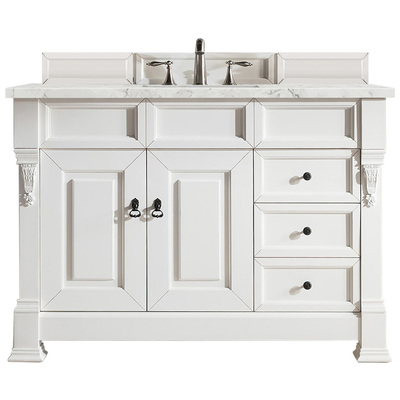 James Martin Bathroom Vanities, Single Sink Vanities, 40-50, Transitional, White, With Top and Sink, Bright White, Transitional, Eternal Jasmine Pearl Quartz, Yellow Poplar, Plywood Panels and MDF, Red Oak Veneers, Vanity, 840108916670, 147-V48-BW-3E