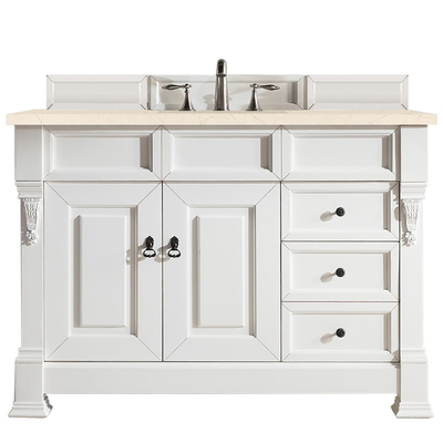 James Martin Bathroom Vanities, Single Sink Vanities, 40-50, Transitional, White, With Top and Sink, Bright White, Transitional, Eternal Marfil Quartz, Yellow Poplar, Plywood Panels and MDF, Red Oak Veneers, Vanity, 840108920837, 147-V48-BW-3EMR