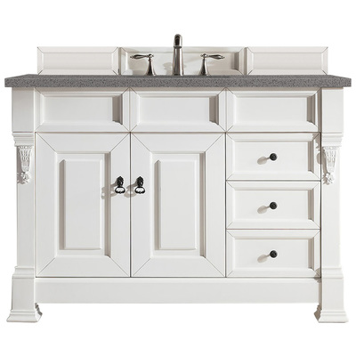 James Martin Bathroom Vanities, Single Sink Vanities, 40-50, Transitional, White, With Top and Sink, Bright White, Transitional, Grey Expo Quartz, Yellow Poplar, Plywood Panels and MDF, Red Oak Veneers, Vanity, 840108916687, 147-V48-BW-3GEX