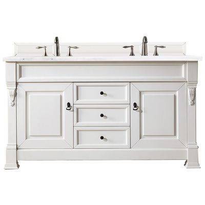 James Martin Bathroom Vanities, Double Sink Vanities, 50-70, Transitional, White, With Top and Sink, Bright White, Transitional, Arctic Fall Solid Surface, Yellow Poplar, Plywood Panels and MDF, Red Oak Veneers, Vanity, 840108916847, 147-V60D-BW-3AF