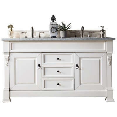 Bathroom Vanities James Martin Brookfield Yellow Poplar Plywood Panels Bright White Bright White 147-V60D-BW-3CAR 840108916854 Vanity Double Sink Vanities 50-70 Transitional White With Top and Sink 