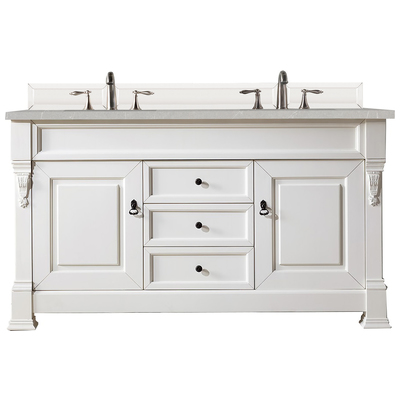 James Martin Bathroom Vanities, Double Sink Vanities, 50-70, Transitional, White, With Top and Sink, Bright White, Transitional, Eternal Serena Quartz, Yellow Poplar, Plywood Panels and MDF, Red Oak Veneers, Vanity, 840108921148, 147-V60D-BW-3ESR