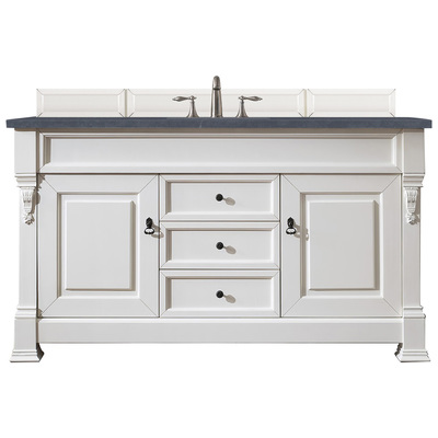 James Martin Bathroom Vanities, Single Sink Vanities, 50-70, Transitional, White, With Top and Sink, Bright White, Transitional, Charcoal Soapstone Quartz, Yellow Poplar, Plywood Panels and MDF, Red Oak Veneers, Vanity, 840108916731, 147-V60S-BW-3CSP