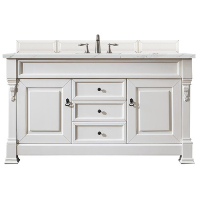 Bathroom Vanities James Martin Brookfield Yellow Poplar Plywood Panels Bright White Bright White 147-V60S-BW-3ENC 840108938757 Vanity Single Sink Vanities 50-70 Transitional White With Top and Sink 