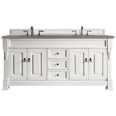 James Martin Bathroom Vanities, Double Sink Vanities, 70-90, Transitional, White, With Top and Sink, Bright White, Transitional, Grey Expo Quartz, Yellow Poplar, Plywood Panels and MDF, Red Oak Veneers, Vanity, 840108916960, 147-V72-BW-3GEX