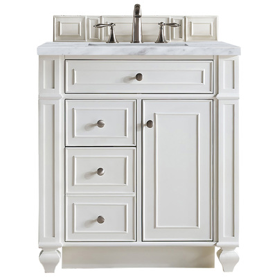 James Martin Bathroom Vanities, Single Sink Vanities, Under 30, Transitional, White, With Top and Sink, Bright White, Transitional, Carrara Marble, Parawood, Plywood Panels, Black Walnut Veneers, Vanity, 840108918353, 157-V30-BW-3CAR
