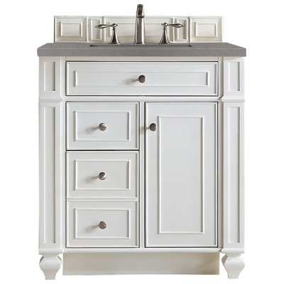 James Martin Bathroom Vanities, Single Sink Vanities, Under 30, Transitional, White, With Top and Sink, Bright White, Transitional, Grey Expo Quartz, Parawood, Plywood Panels, Black Walnut Veneers, Vanity, 840108918391, 157-V30-BW-3GEX