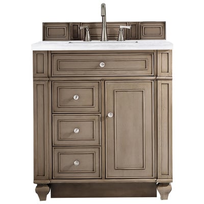 James Martin Bathroom Vanities, Single Sink Vanities, Under 30, Transitional, Light Brown, With Top and Sink, Whitewashed Walnut, Transitional, Arctic Fall Solid Surface, Parawood, Plywood Panels, Black Walnut Veneers, Vanity, 846871097370, 157-V30