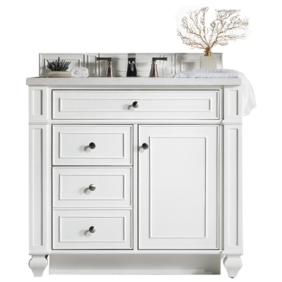 James Martin Bathroom Vanities, Single Sink Vanities, 30-40, Transitional, White, With Top and Sink, Bright White, Transitional, Arctic Fall Solid Surface, Parawood, Plywood Panels, Black Walnut Veneers, Vanity, 840108918414, 157-V36-BW-3AF