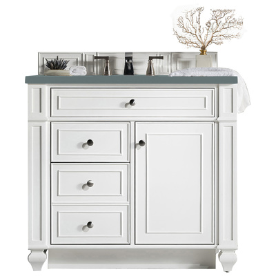 James Martin Bathroom Vanities, Single Sink Vanities, 30-40, Transitional, White, With Top and Sink, Bright White, Transitional, Cala Blue Quartz, Parawood, Plywood Panels, Black Walnut Veneers, Vanity, 840108938948, 157-V36-BW-3CBL
