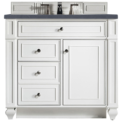 James Martin Bathroom Vanities, Single Sink Vanities, 30-40, Transitional, White, With Top and Sink, Bright White, Transitional, Charcoal Soapstone Quartz, Parawood, Plywood Panels, Black Walnut Veneers, Vanity, 840108918445, 157-V36-BW-3CSP