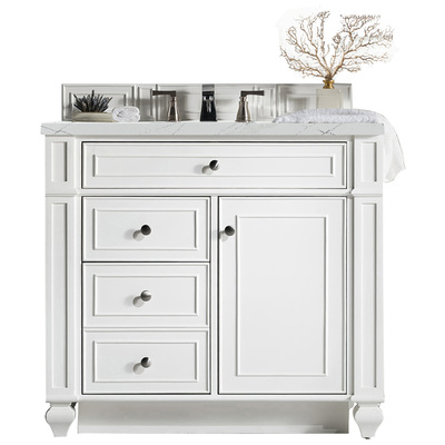 James Martin Bathroom Vanities, Single Sink Vanities, 30-40, Transitional, White, With Top and Sink, Bright White, Transitional, Ethereal Noctis Quartz, Parawood, Plywood Panels, Black Walnut Veneers, Vanity, 840108938955, 157-V36-BW-3ENC