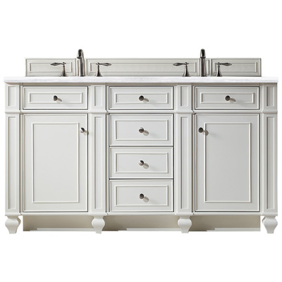 James Martin Bathroom Vanities, Double Sink Vanities, 50-70, Transitional, White, With Top and Sink, Bright White, Transitional, Arctic Fall Solid Surface, Parawood, Plywood Panels, Black Walnut Veneers, Vanity, 840108918551, 157-V60D-BW-3AF