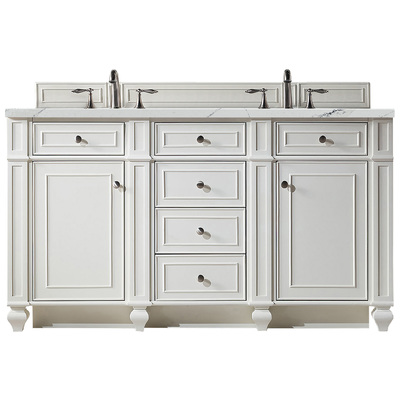 James Martin Bathroom Vanities, Double Sink Vanities, 50-70, Transitional, White, With Top and Sink, Bright White, Transitional, Ethereal Noctis Quartz, Parawood, Plywood Panels, Black Walnut Veneers, Vanity, 840108939112, 157-V60D-BW-3ENC