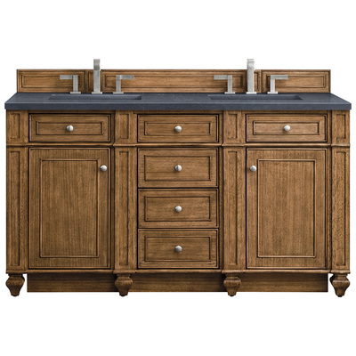 James Martin Bathroom Vanities, Double Sink Vanities, 50-70, Transitional, Light Brown, With Top and Sink, Saddle Brown, Transitional, Charcoal Soapstone Quartz, Parawood, Plywood Panels, Black Walnut Veneers, Vanity, 840108924576, 157-V60D-SBR-3CSP